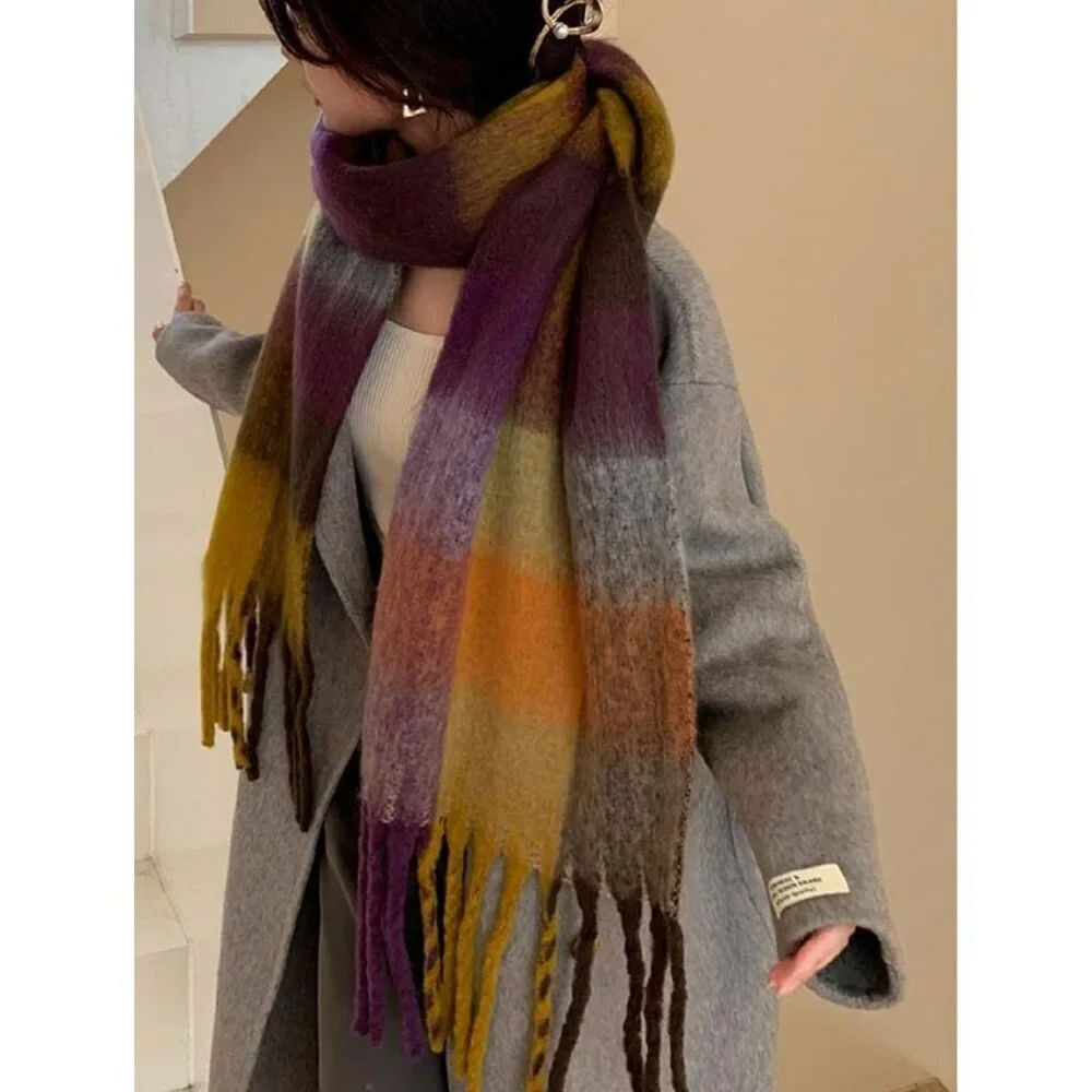 Women's Green Yellow Purple Winter Warm Shawl Cold Weather Thick Blanket Scarf